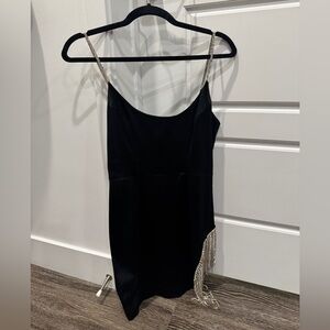 Oh Polly Black Asymmetrical Dress with Silver Straps